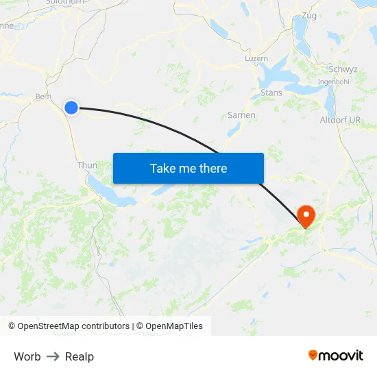 Worb to Realp map