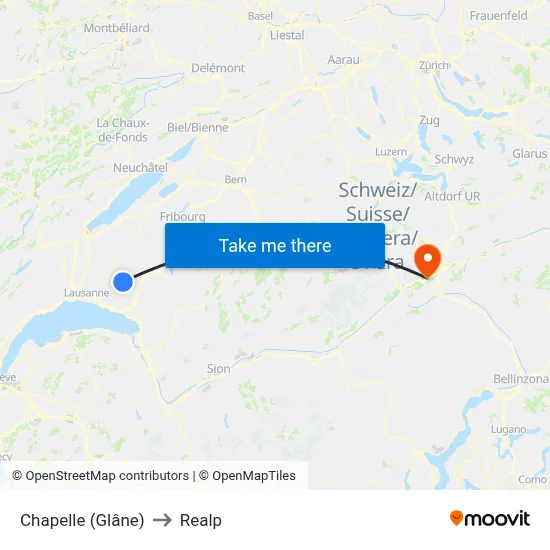 Chapelle (Glâne) to Realp map