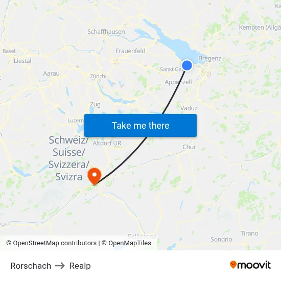 Rorschach to Realp map