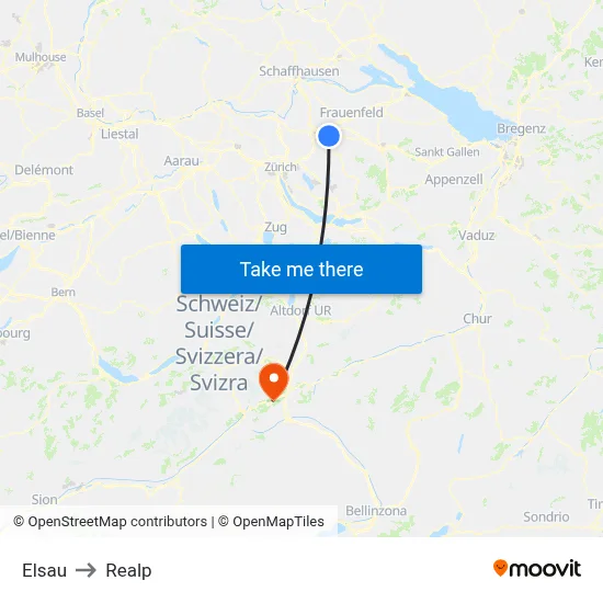 Elsau to Realp map