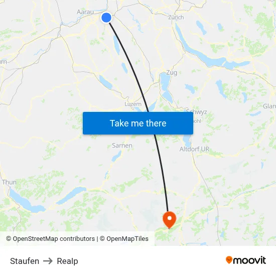 Staufen to Realp map