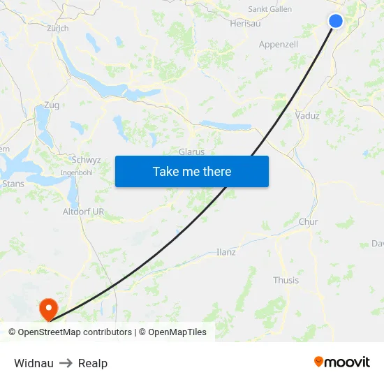 Widnau to Realp map