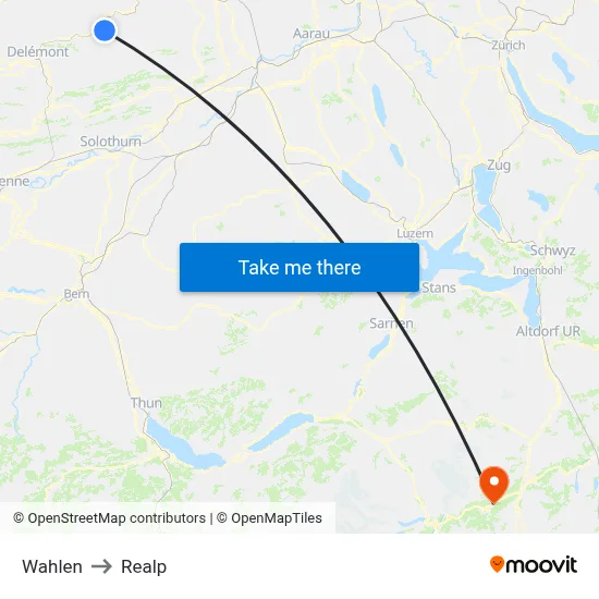 Wahlen to Realp map
