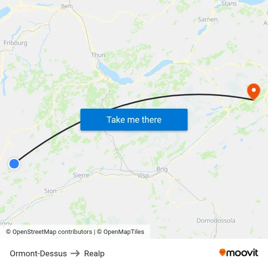 Ormont-Dessus to Realp map