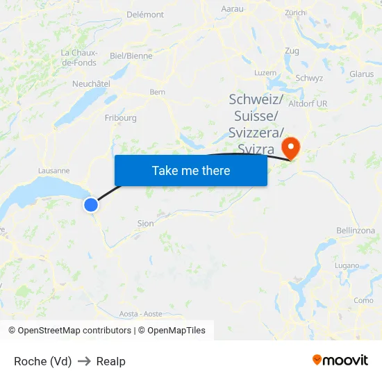 Roche (Vd) to Realp map