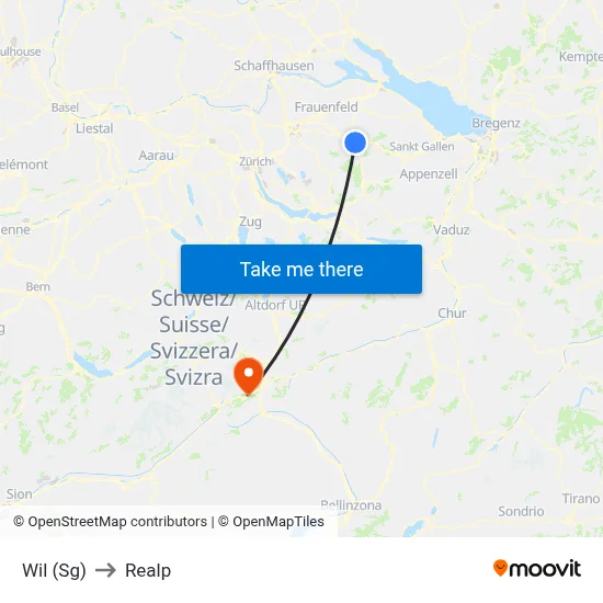 Wil (Sg) to Realp map