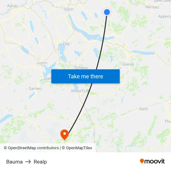 Bauma to Realp map