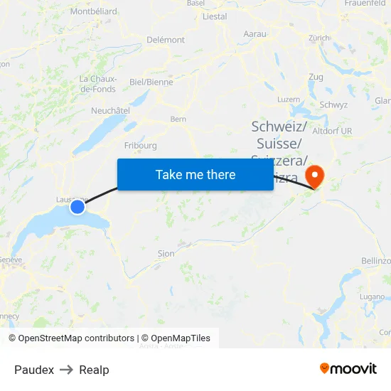 Paudex to Realp map