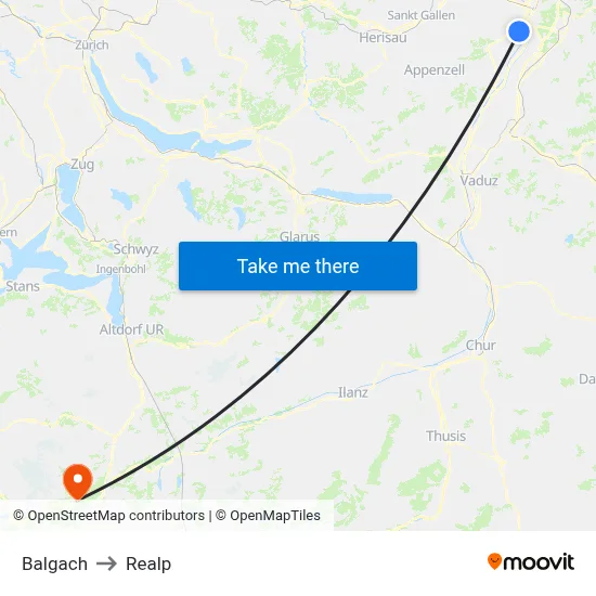 Balgach to Realp map