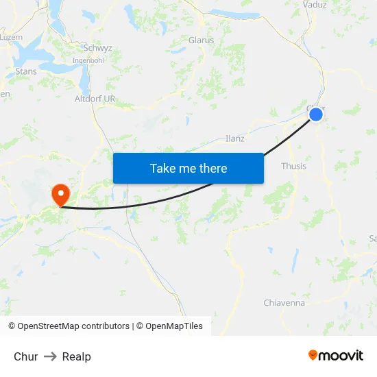 Chur to Realp map