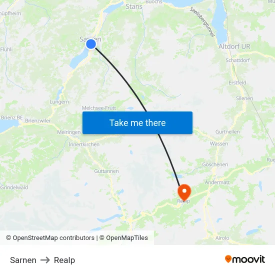 Sarnen to Realp map