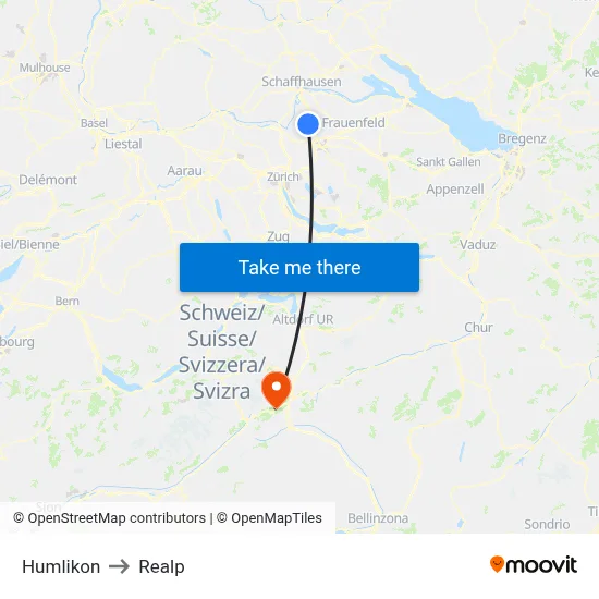 Humlikon to Realp map