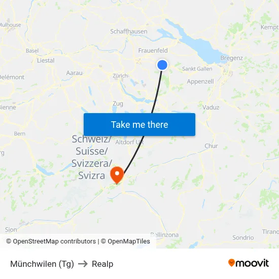 Münchwilen (Tg) to Realp map