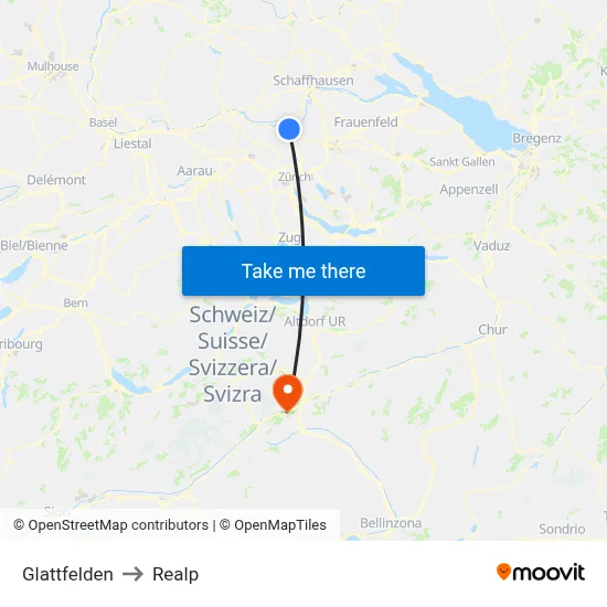 Glattfelden to Realp map
