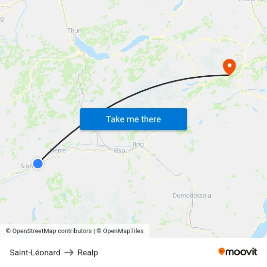 Saint-Léonard to Realp map