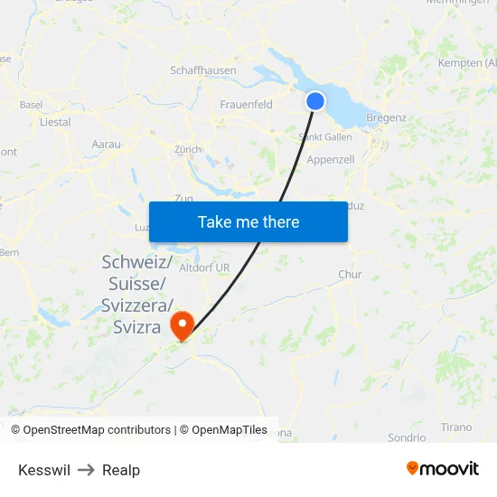 Kesswil to Realp map
