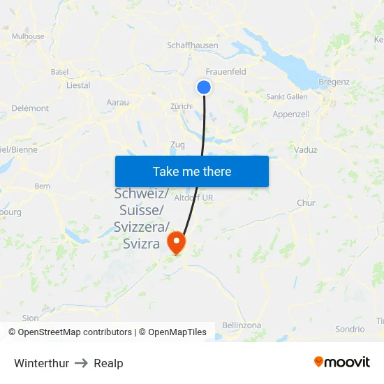 Winterthur to Realp map