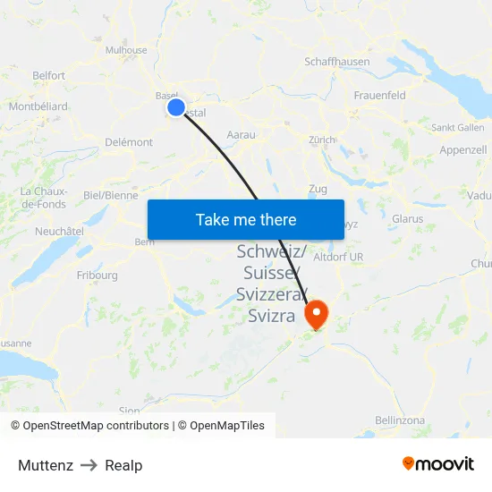 Muttenz to Realp map