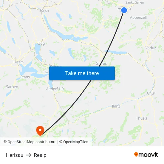 Herisau to Realp map