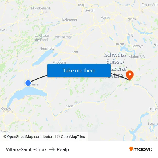 Villars-Sainte-Croix to Realp map