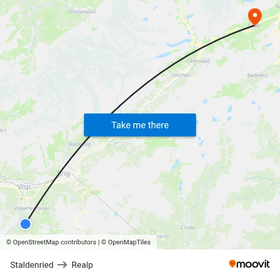 Staldenried to Realp map