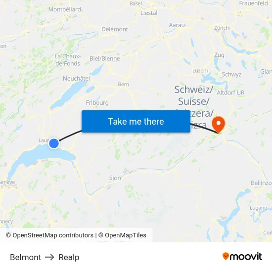 Belmont to Realp map