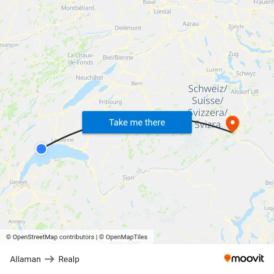 Allaman to Realp map