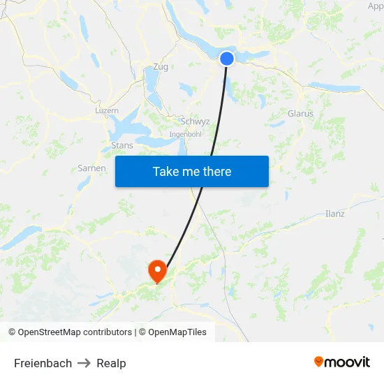 Freienbach to Realp map