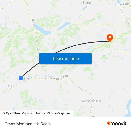 Crans-Montana to Realp map