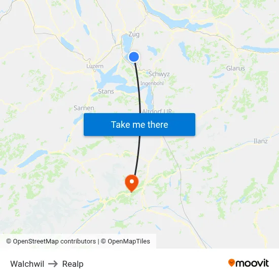 Walchwil to Realp map