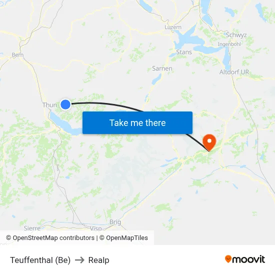 Teuffenthal (Be) to Realp map