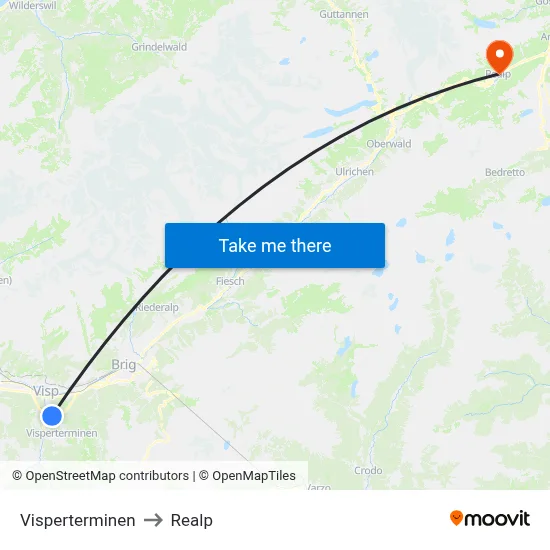 Visperterminen to Realp map