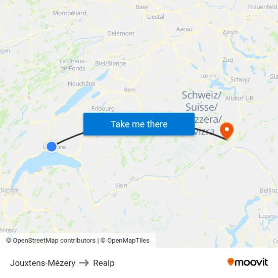 Jouxtens-Mézery to Realp map