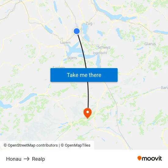 Honau to Realp map