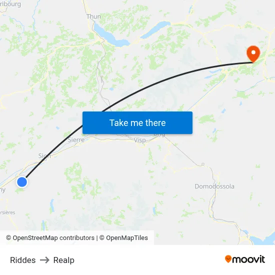 Riddes to Realp map