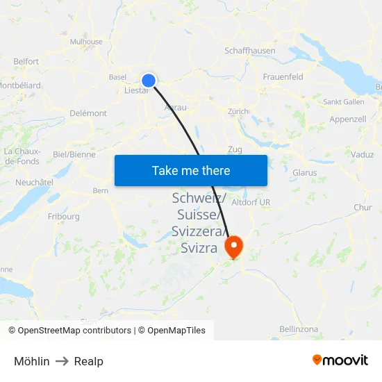 Möhlin to Realp map
