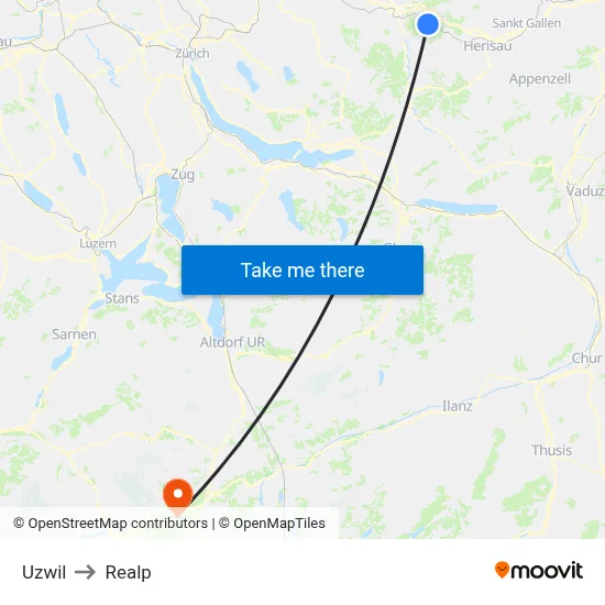 Uzwil to Realp map