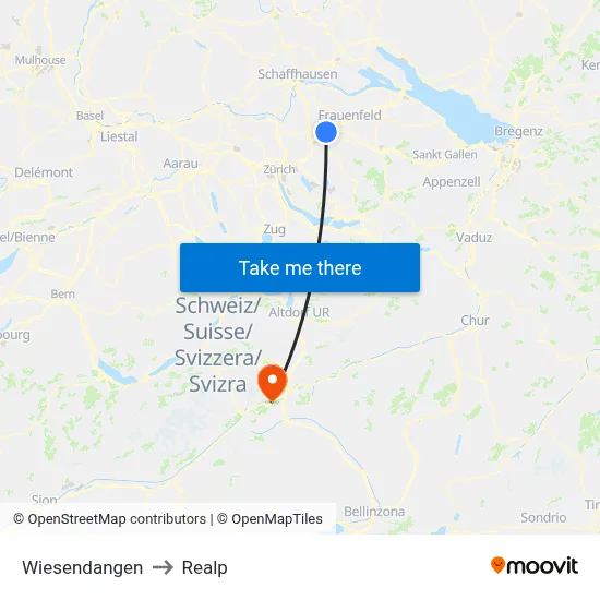 Wiesendangen to Realp map