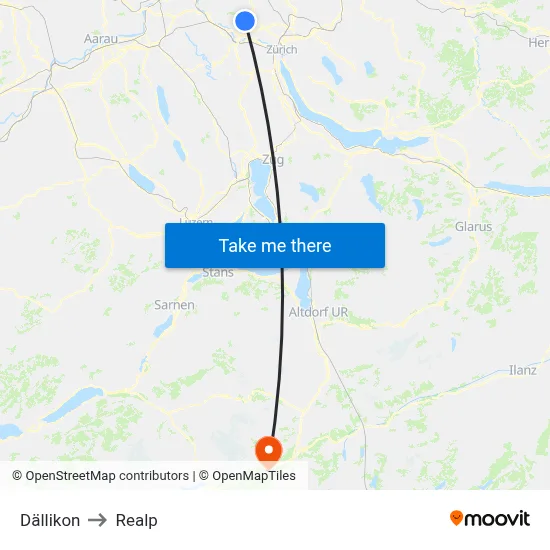 Dällikon to Realp map
