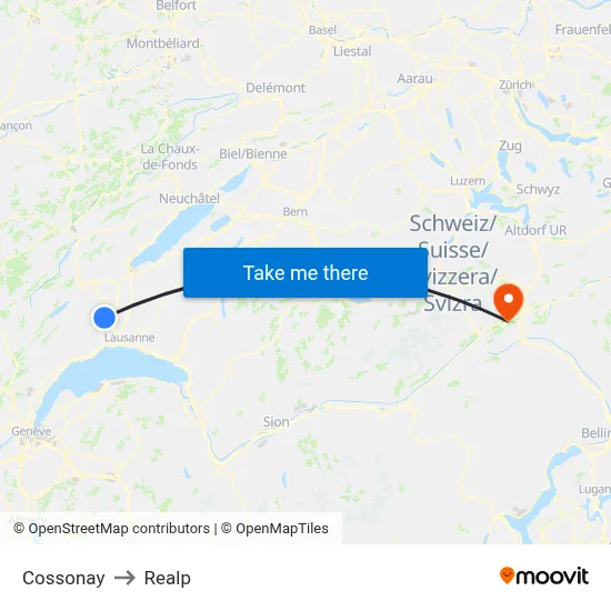 Cossonay to Realp map