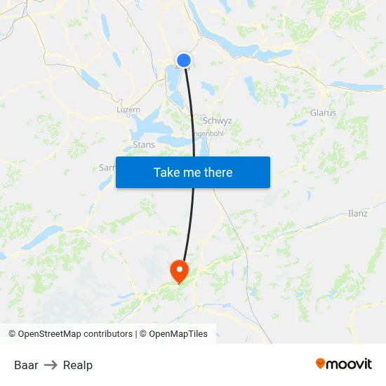 Baar to Realp map