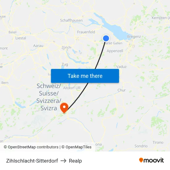 Zihlschlacht-Sitterdorf to Realp map