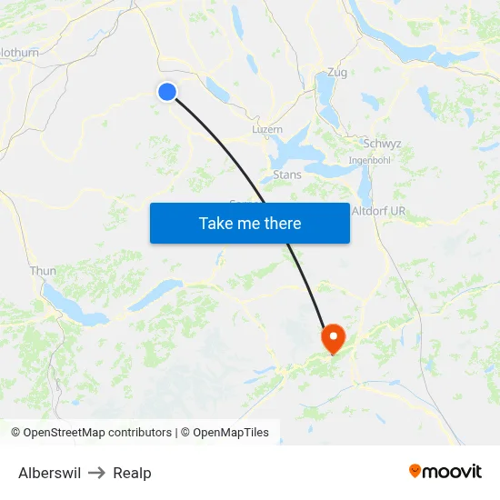Alberswil to Realp map