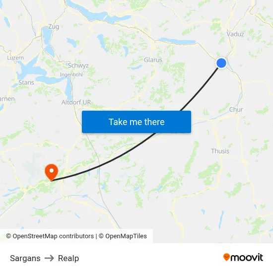 Sargans to Realp map