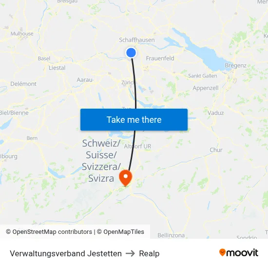 Verwaltungsverband Jestetten to Realp map