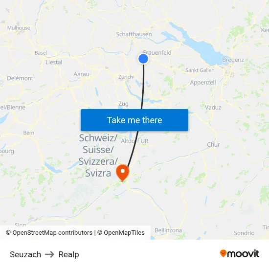 Seuzach to Realp map