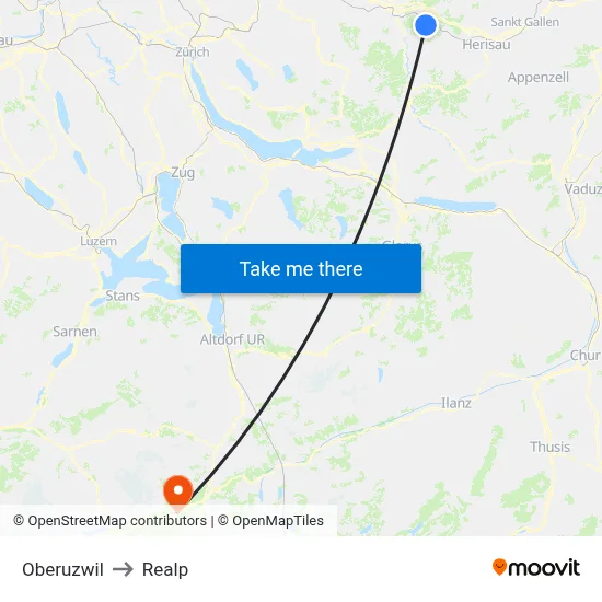 Oberuzwil to Realp map