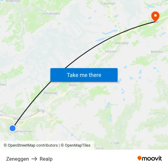 Zeneggen to Realp map