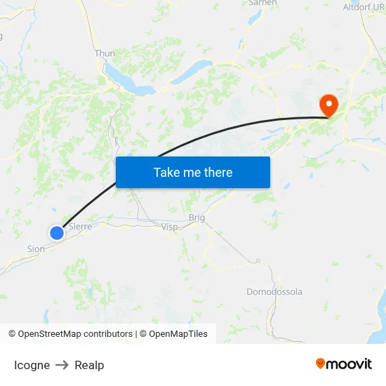 Icogne to Realp map