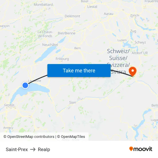 Saint-Prex to Realp map